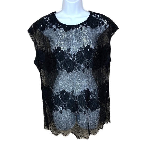 Black Lace Short Sleeve Blouse Stretch Small Goth Glam Modern Movement - Picture 1 of 8